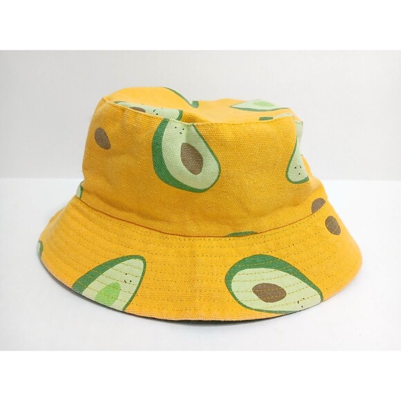 Avocado Bucket Yellow Summer Reversible Hat Boonie Sun Unisex Fruit Party Beach - Picture 2 of 6